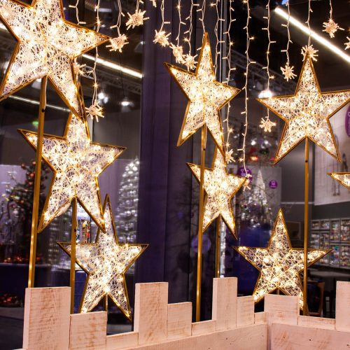 Set of 3 Standing Stars "Genval" - Warm White or Ice White - Twinkle - 230cm, 185cm & 140cm