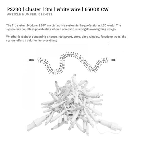 Cluster Light Pro - ICE White 6500K - 3 Mtr - White or Black Cable - 230V