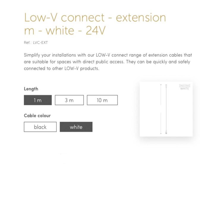 Low-V connect - extension - black or white - 24V - specs