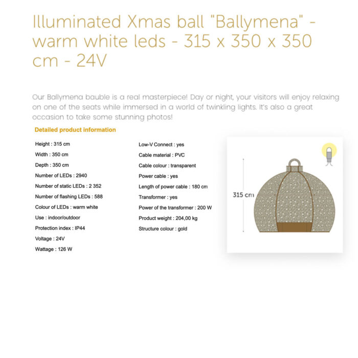 Illuminated Xmas ball "Ballymena" - warm white leds